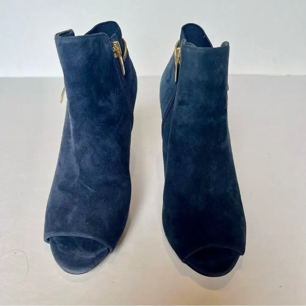 Marc Fisher Women's Elegant Navy Blue Suede Heeled Ankle Boots Open toe Size 6W